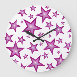 Pink Stars clock round white