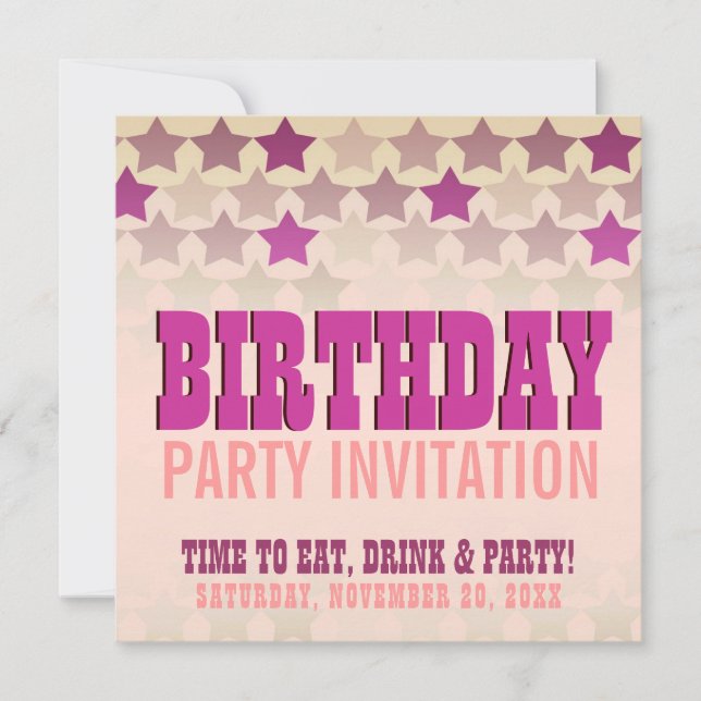 Pink Stars Country Gal Birthday Party Invitation (Front)
