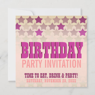 Pink Stars Country Gal Birthday Party Invitation