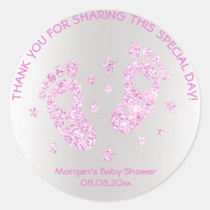 Pink Stars Feet Baby Shower Favour Thank You Spark Classic Round Sticker