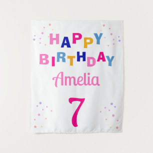 Pink Stars Girl Happy Birthday Tapestry