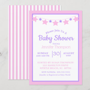 Pink Stars Girls Baby Shower Invitation
