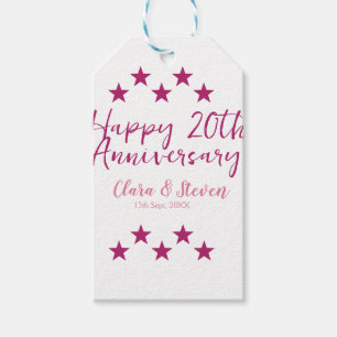 pink stars happy 20th anniversary wedding trendy b gift tags