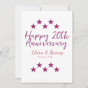 pink stars happy 20th anniversary wedding trendy b invitation