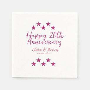pink stars happy 20th anniversary wedding trendy b napkin