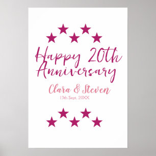 pink stars happy 20th anniversary wedding trendy b poster