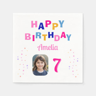 Pink Stars Happy Birthday Party Girl Photo Napkin