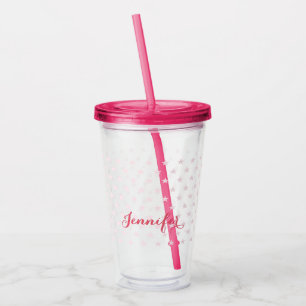 Pink Stars Monogrammed Kids Girls Birthday Party Acrylic Tumbler