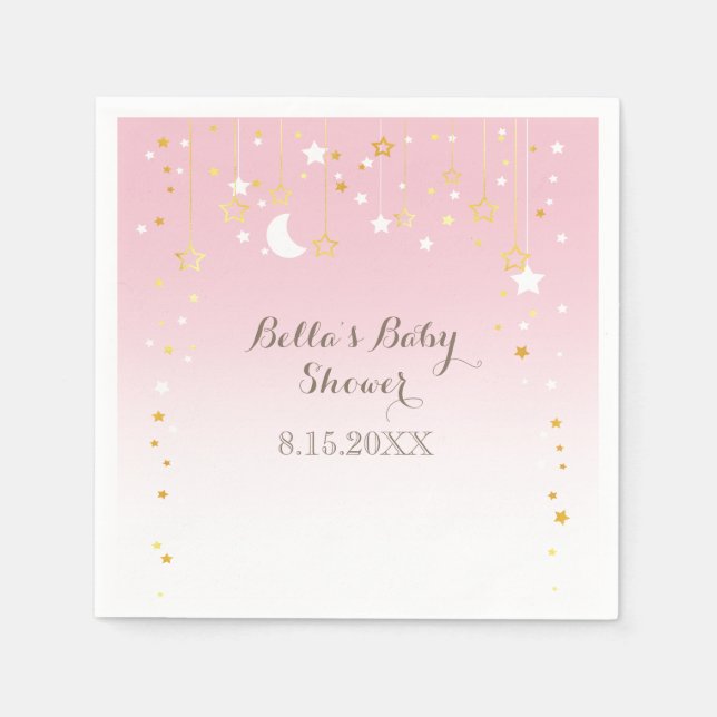 Pink Stars Moon Baby Shower Napkin (Front)