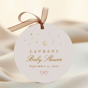 Pink Stars Moon Princess Fairytale Baby Shower  Favour Tags