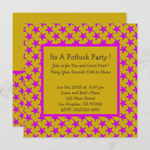 Pink Stars on Yellow Pattern Potluck Invitation
