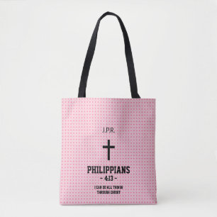 Pink Stars Pattern Bible Verse Christian Tote Bag