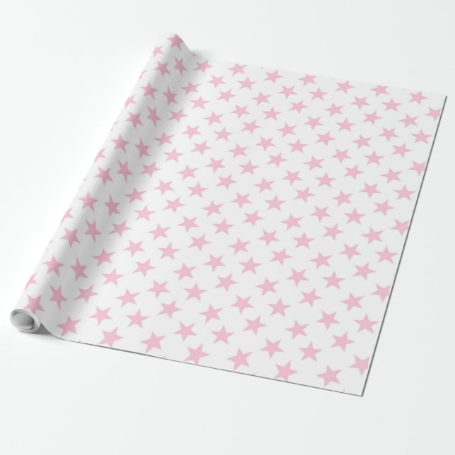 Pink stars pattern on white wrapping paper (Unrolled)