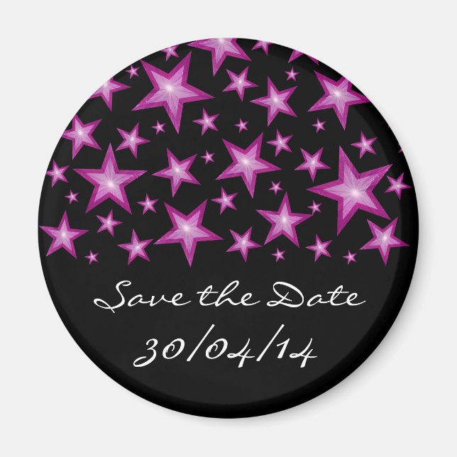 Pink Stars 'Save the Date' fridge magnet black (Front)