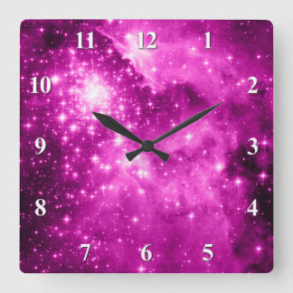 Pink Stars Square Wall Clock