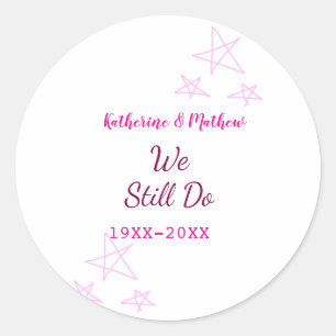 Pink stars Vow renewal anniversary wedding modern Classic Round Sticker