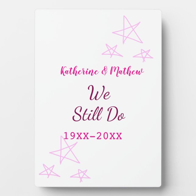 Pink stars Vow renewal anniversary wedding modern  Plaque (Front)
