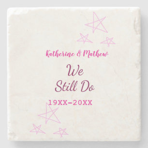 Pink stars Vow renewal anniversary wedding modern Stone Coaster