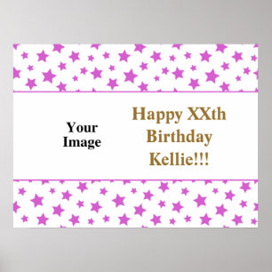 Pink Stars With Message Photo Birthday Poster