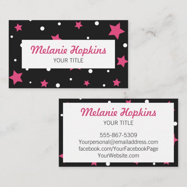 Pink Stars with White Dots Scroll Business Card (Front/Back)