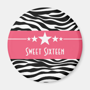 Pink Stars Zebra Print Sweet 16 Magnet