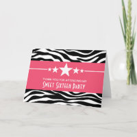 Pink Stars Zebra Print Sweet 16 Thank You Card
