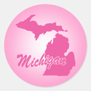 Pink State Michigan Classic Round Sticker