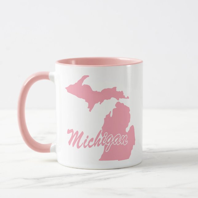 Pink State Of Michigan Shape Mug (Left)