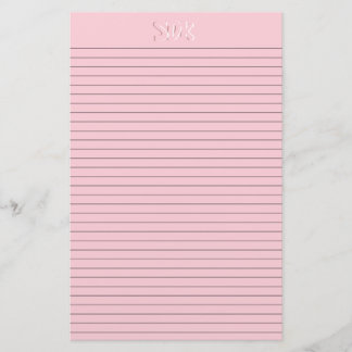Pink Stationery Paper Monogram optional lines
