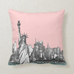 Pink Statue of Liberty New York Throw Pillows