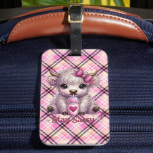 Pink, Stay Sassy, Highland Cows Luggage Tag