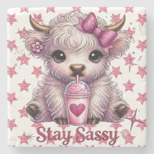 Pink, Stay Sassy, Highland Cows Stone Coaster
