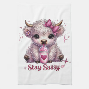 Pink, Stay Sassy, Highland Cows Tea Towel