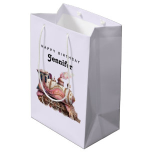 Pink Steam Train Vintage Birthday Medium Gift Bag