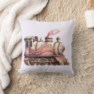 Pink Steam Train Vintage Cushion
