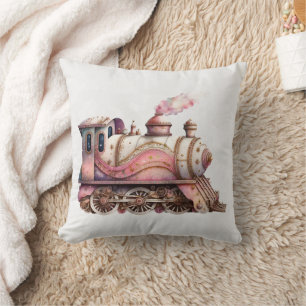 Pink Steam Train Vintage Cushion