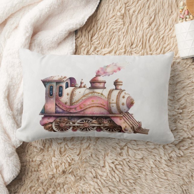 Pink Steam Train Vintage Lumbar Cushion (Blanket)
