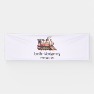 Pink Steam Train Vintage Style Business Banner