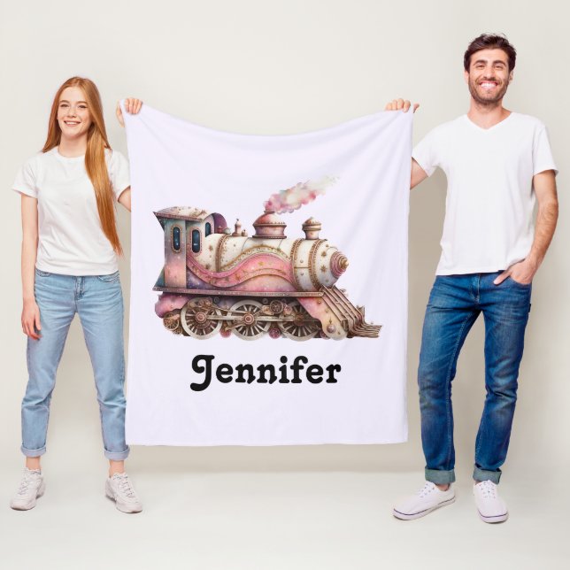 Pink Steam Train Vintage Style Fleece Blanket (In Situ)