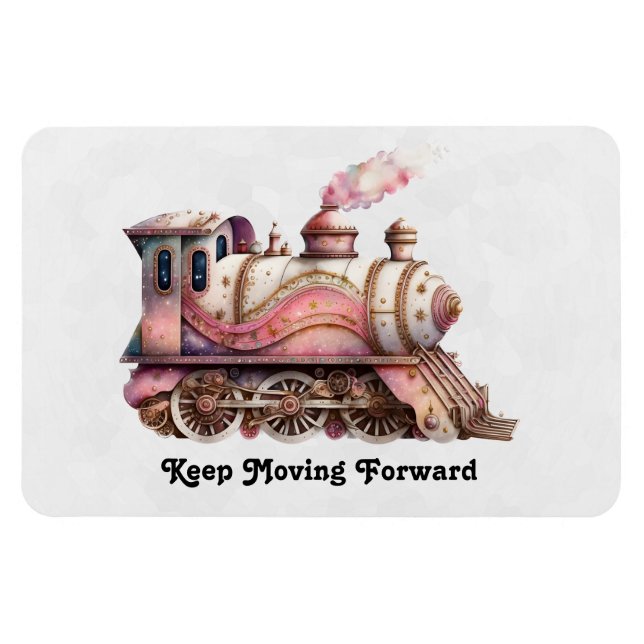 Pink Steam Train Vintage Style Inspirational Magnet (Horizontal)