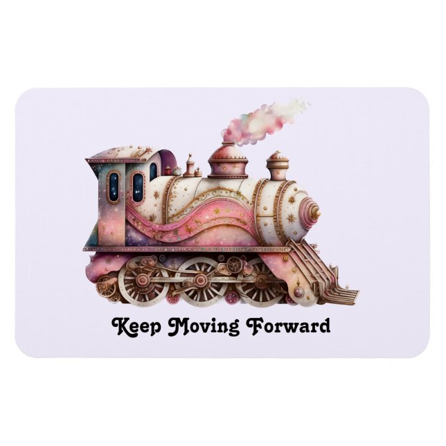 Pink Steam Train Vintage Style Inspirational Magnet (Horizontal)