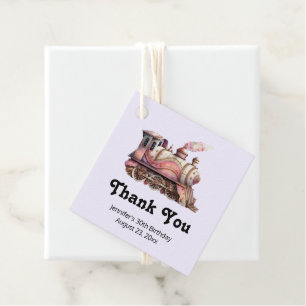 Pink Steam Train Vintage Thank You Favour Tags