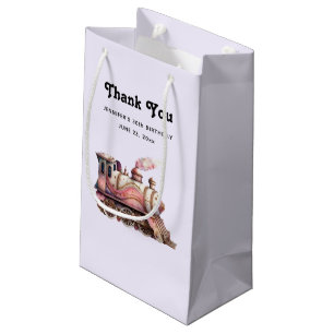 Pink Steam Train Vintage Thank You Small Gift Bag