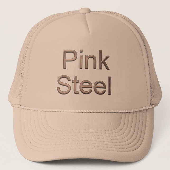Pink Steel khaki trucker hat (Front)