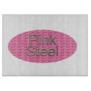 Pink Steel oval glass cutting board