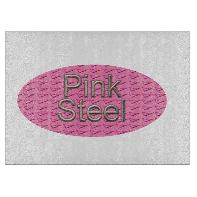 Pink Steel oval glass cutting board (Front)