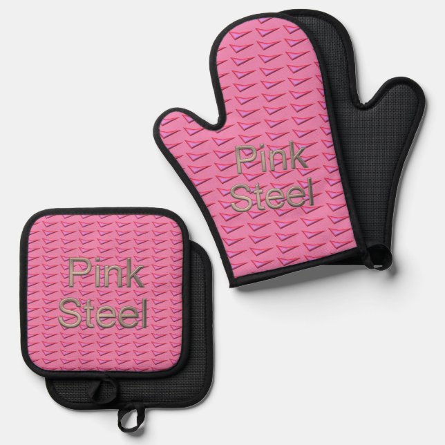 Pink Steel silicone oven mitts pot holder sets Oven Mitt & Pot Holder Set (Front/Back)