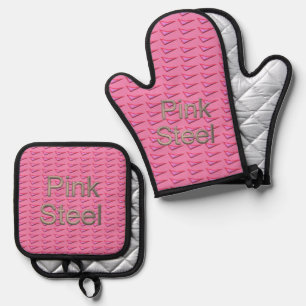 Pink Steel silver quilt oven mitts pot holder sets Oven Mitt & Pot Holder Set