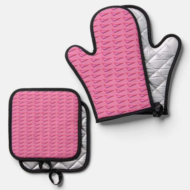 Pink Steel silver quilt oven mitts pot holder sets Oven Mitt & Pot Holder Set (Front/Back)