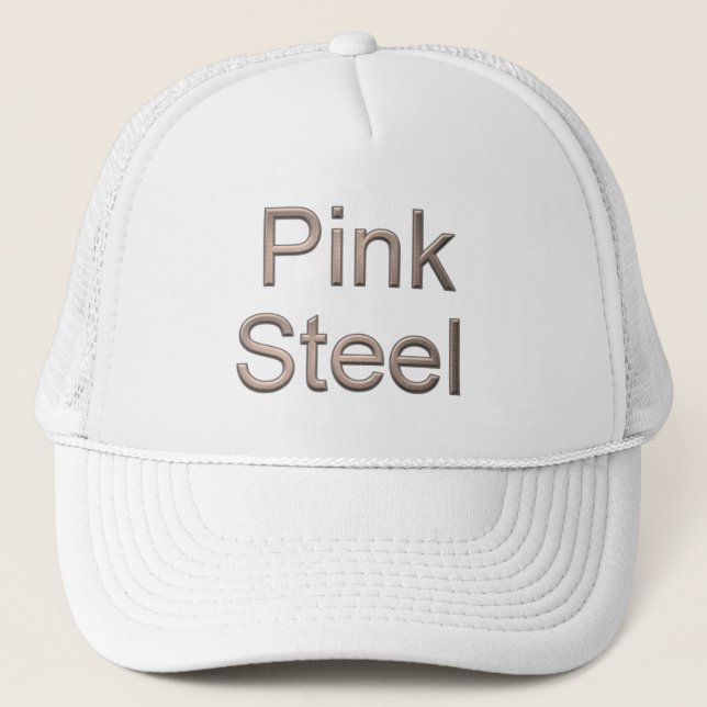 Pink Steel white trucker hat (Front)